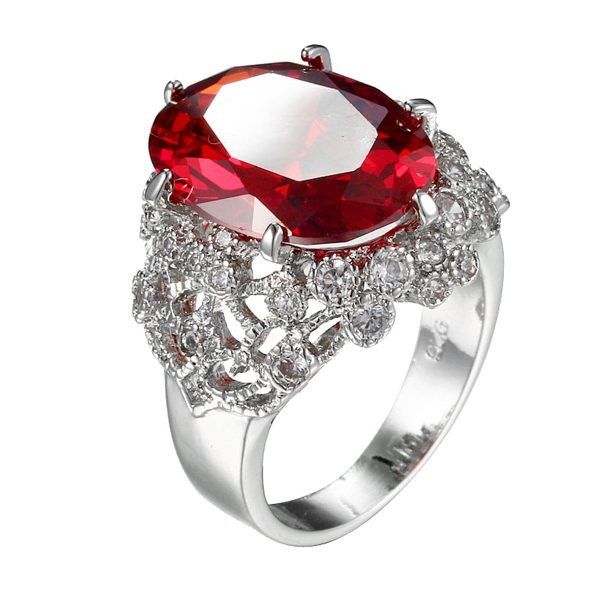 Red Crystal & Cubic Zirconia Oval Botanical Ring