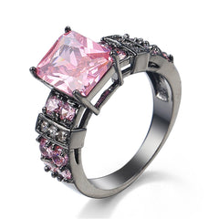 Pink Crystal & Rhodium-Plated Rectangle Ring