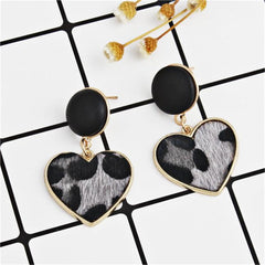 Gray Polyurethane & 18K Gold-Plated Leopard-Print Heart Leather Drop Earrings