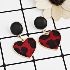 Red Gabardine & 18K Gold-Plated Leopard-Print Heart Leather Drop Earrings