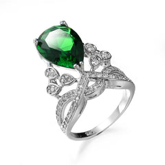 Green Crystal & Cubic Zirconia Botanical Pear-Cut Ring