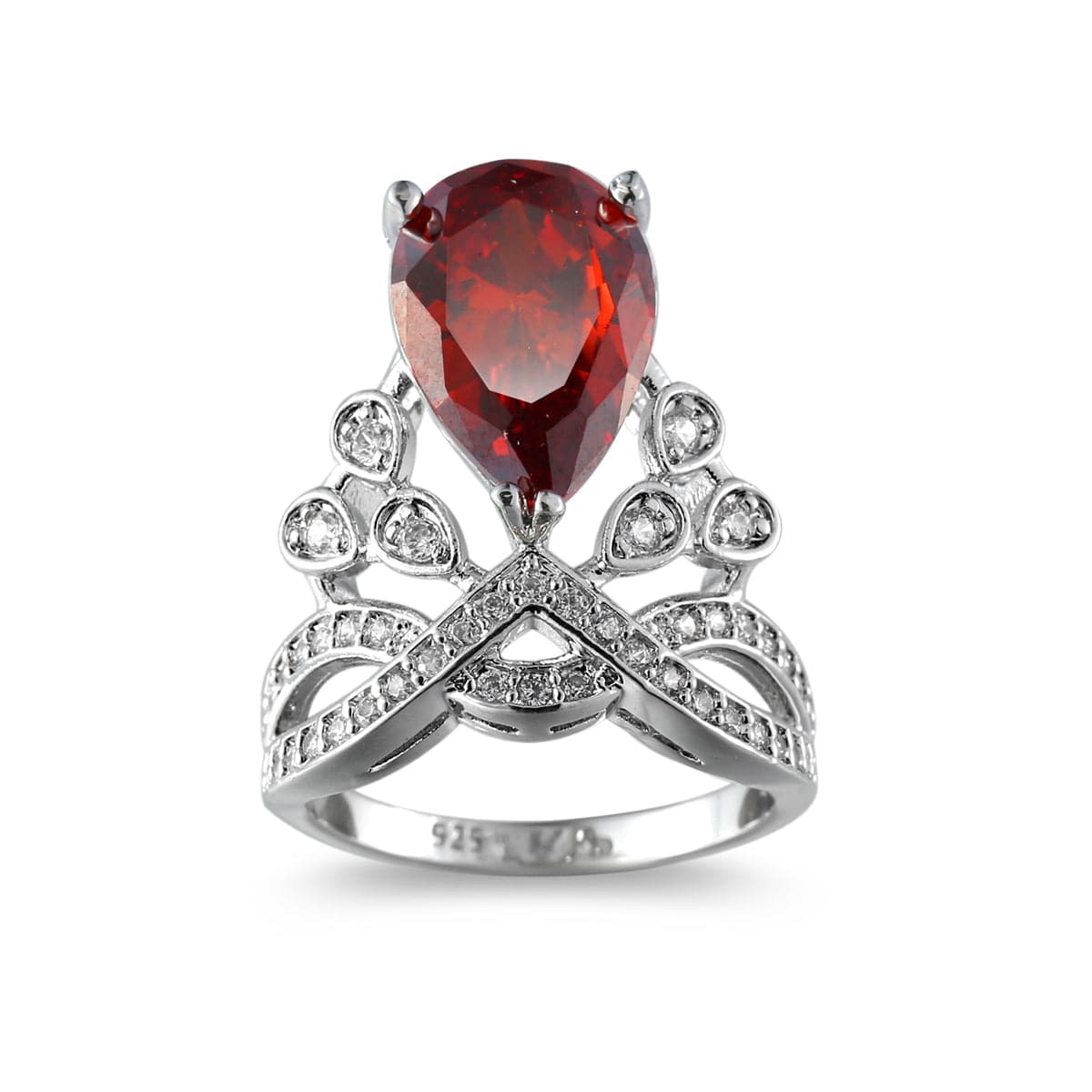 Red Crystal & Cubic Zirconia Botanical Pear-Cut Ring