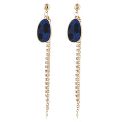 Cubic Zirconia & Blue Leopard Tassel Drop Earrings