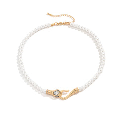 Crystal & Pearl 18K Gold-Plated Snake Necklace