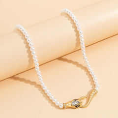 Crystal & Pearl 18K Gold-Plated Snake Necklace