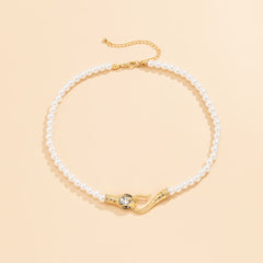 Crystal & Pearl 18K Gold-Plated Snake Necklace