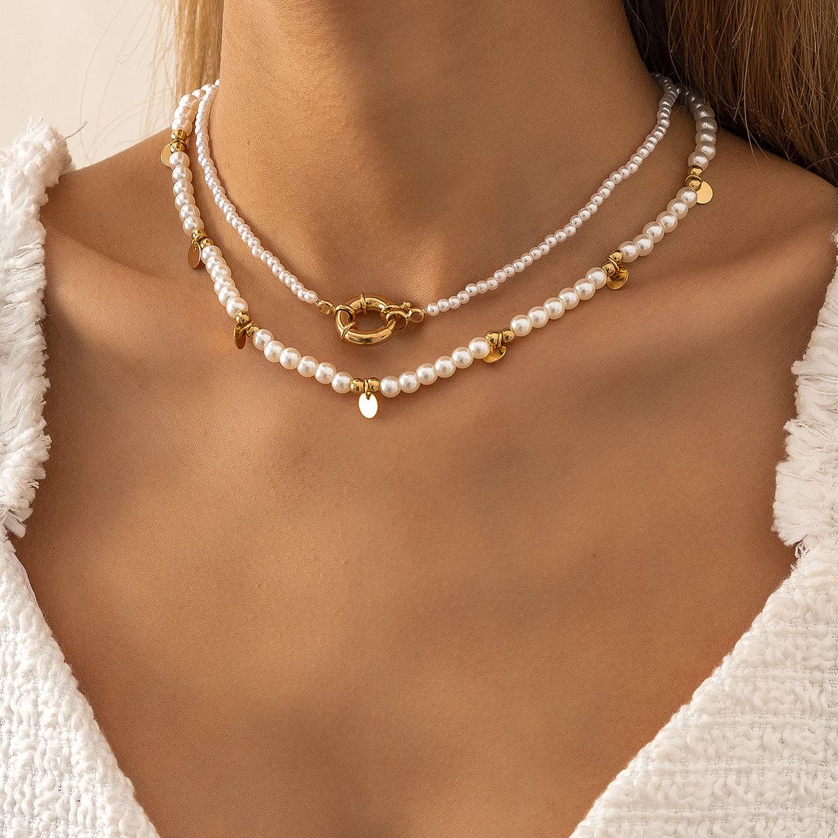 Pearl & 18K Gold-Plated Station Choker Necklace Set