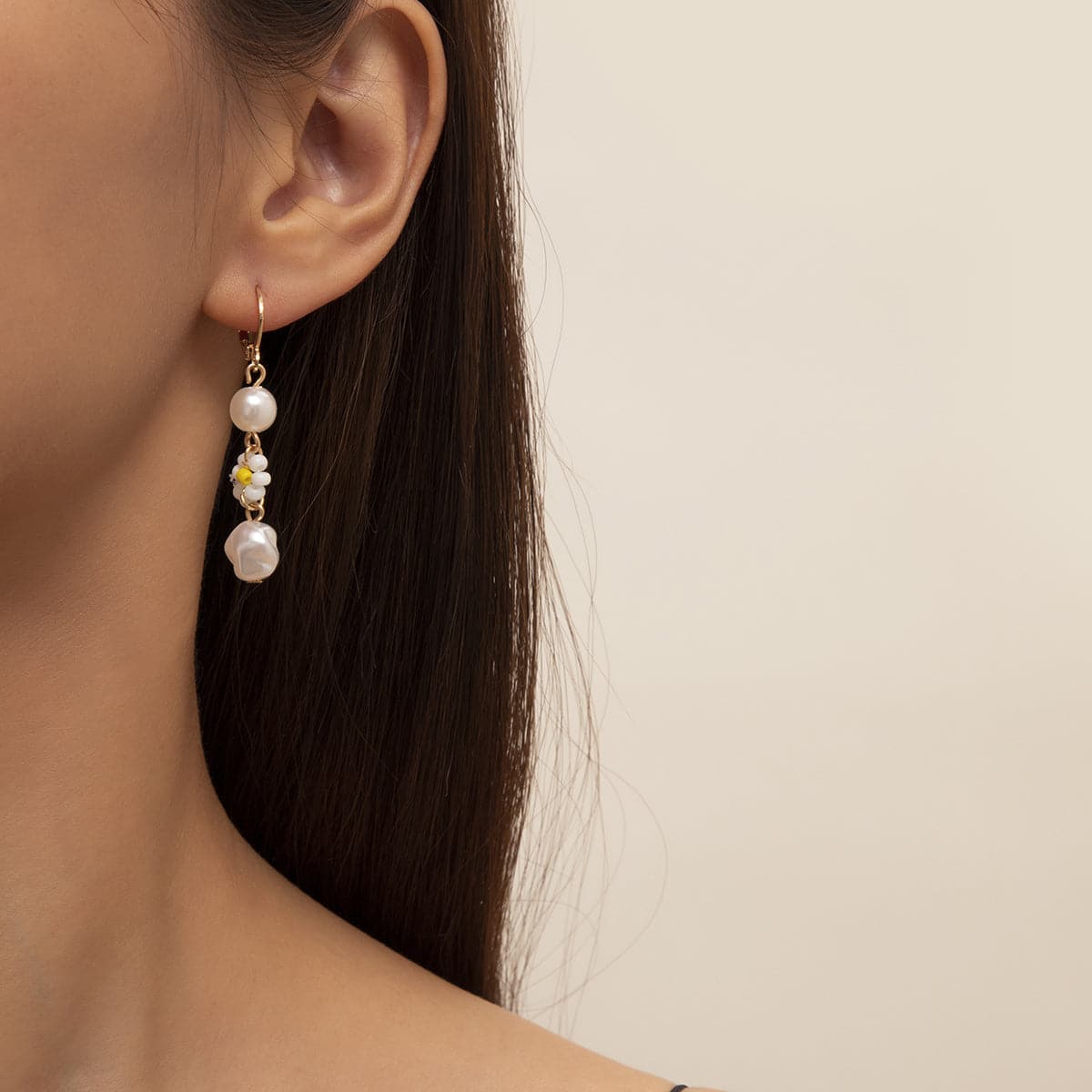 White Howlite & Pearl 18K Gold-Plated Flower Drop Earrings