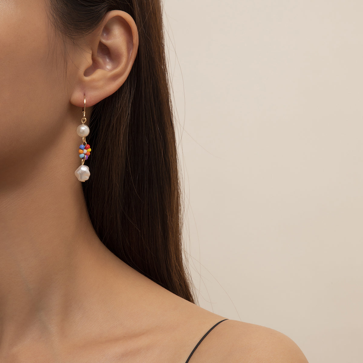 Multicolor Howlite & Pearl 18K Gold-Plated Drop Earrings