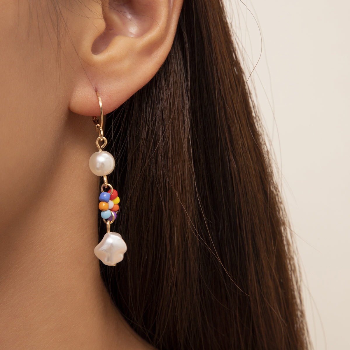 Multicolor Howlite & Pearl 18K Gold-Plated Drop Earrings