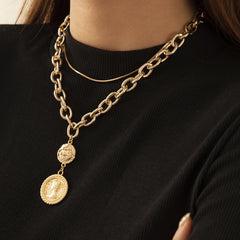 18K Gold-Plated Coin Pendant Necklace Set