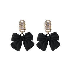 Black Acrylic & Cubic Zirconia Bow Baguette-Cut Drop Earrings