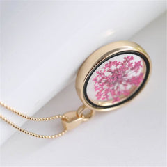 Pink Gypsophila & Resin Round Pendant Necklace