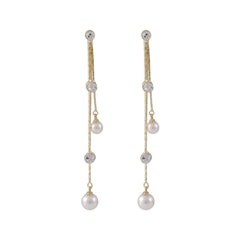 Pearl & Cubic Zirconia Chain Tassel Ear Jackets