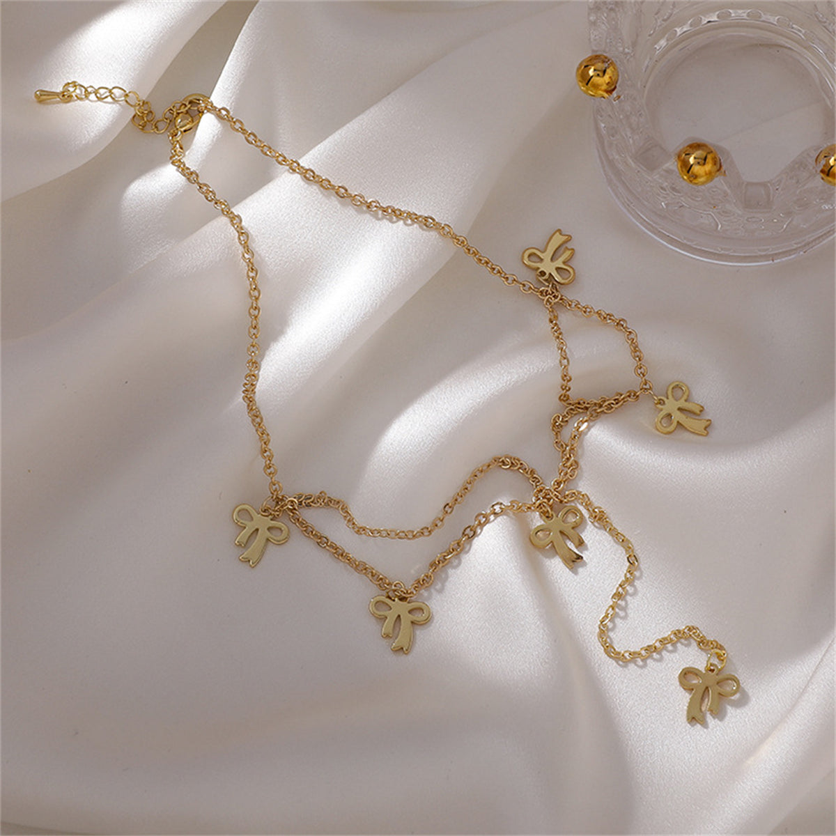 18K Gold-Plated Bow Station Drop Choker Necklace