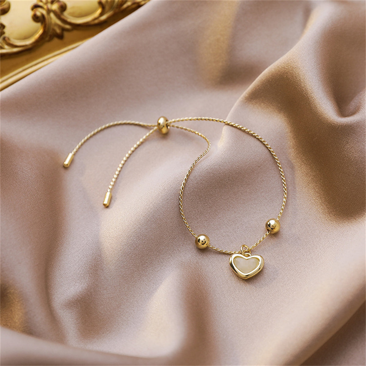 Cats Eye & 18K Gold-Plated Heart Charm Adjustable Bracelet