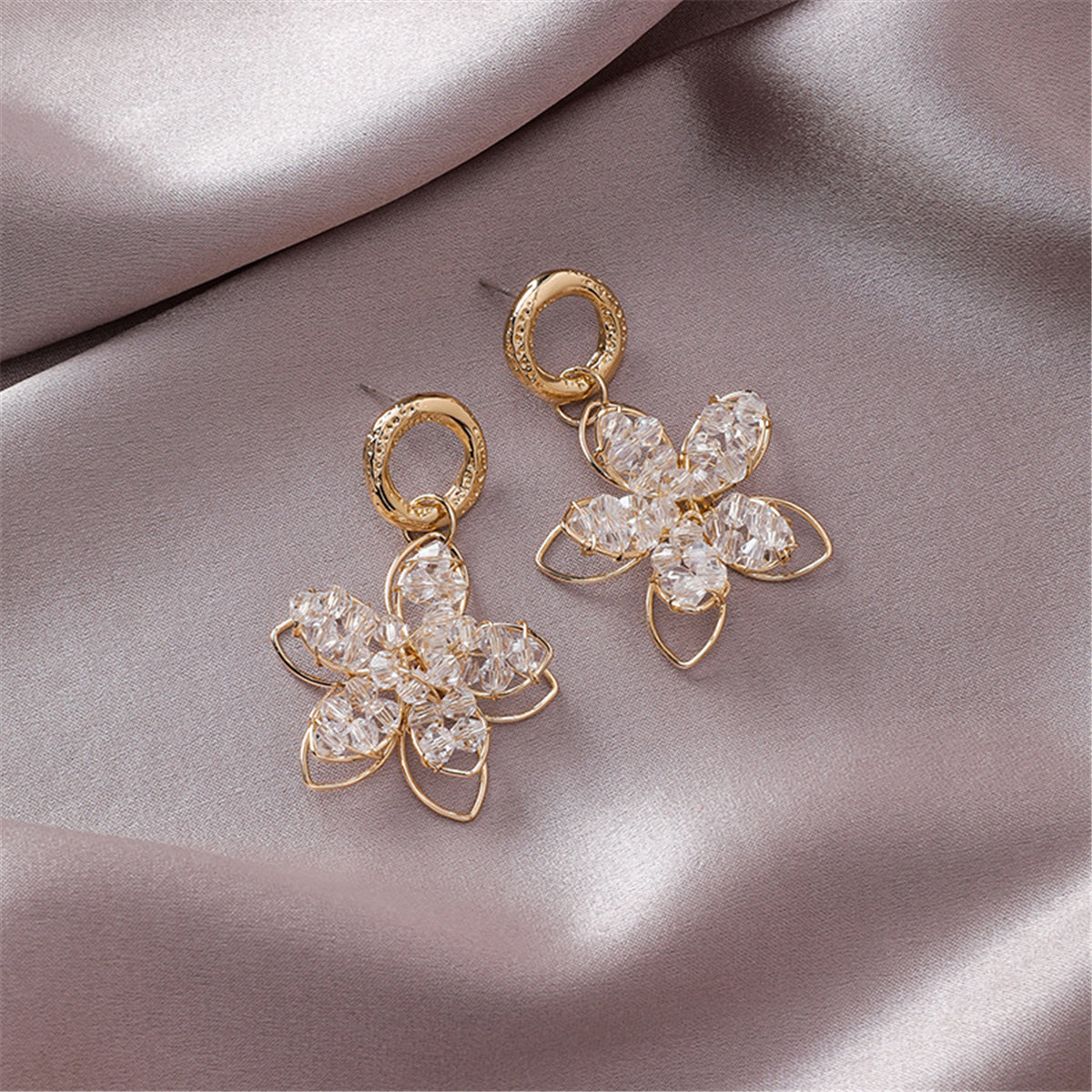 18K Gold-Plated Beaded Floral Drop Earrings