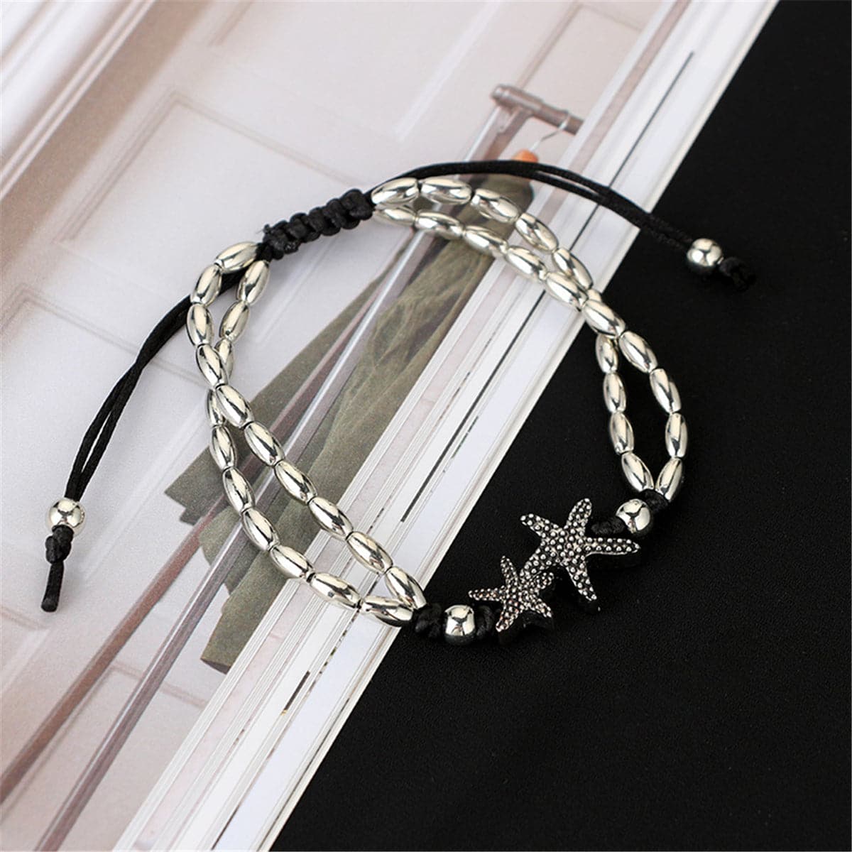 Black & Silver-Plated Starfish Charm Adjustable Anklet