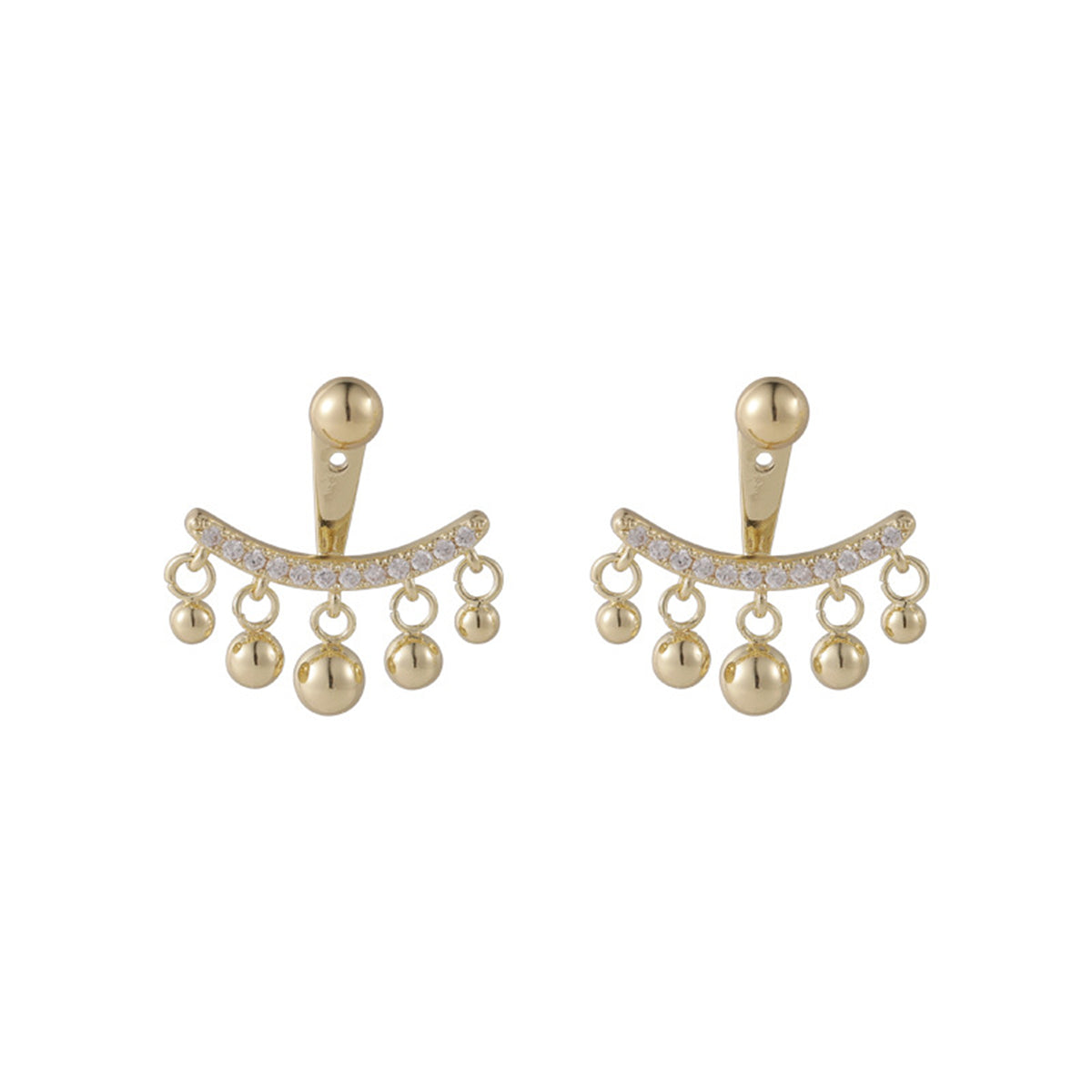 Cubic Zirconia & 18K Gold-Plated Ball Tassel Ear Jackets