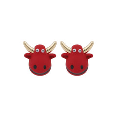 Red Polymer Clay & 18K Gold-Plated Cattle Stud Earrings