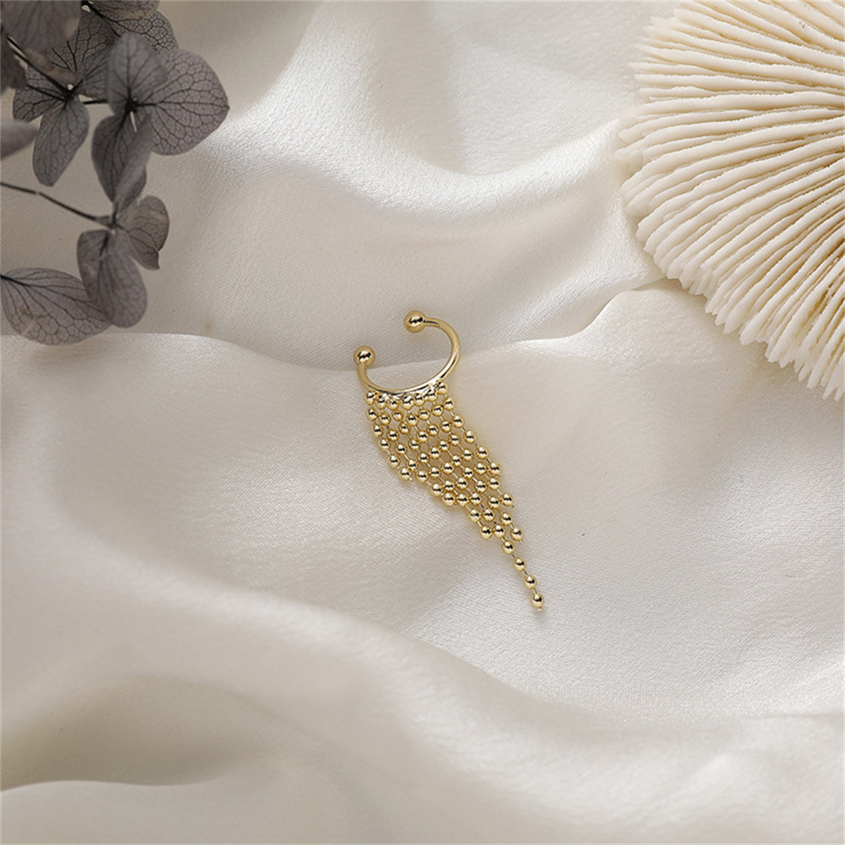 18K Gold-Plated Beaded Tassel Ear Cuff