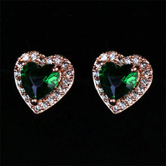 Green Crystal & Cubic Zirconia 18K Rose Gold-Plated Halo Heart Stud Earrings