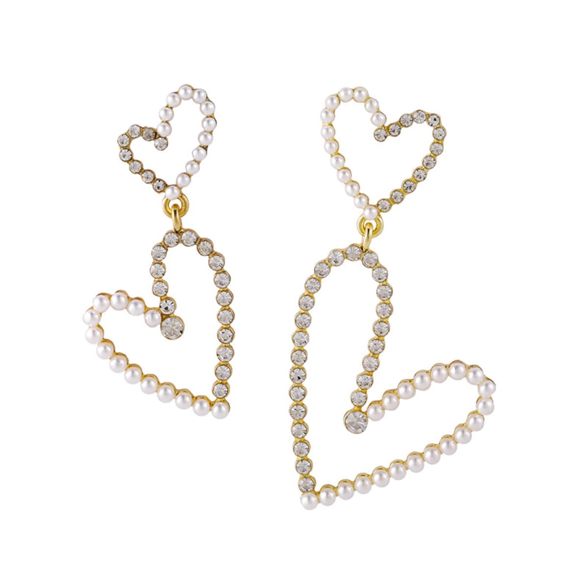 Pearl & Cubic Zirconia 18K Gold-Plated Mismatched Heart Drop Earrings