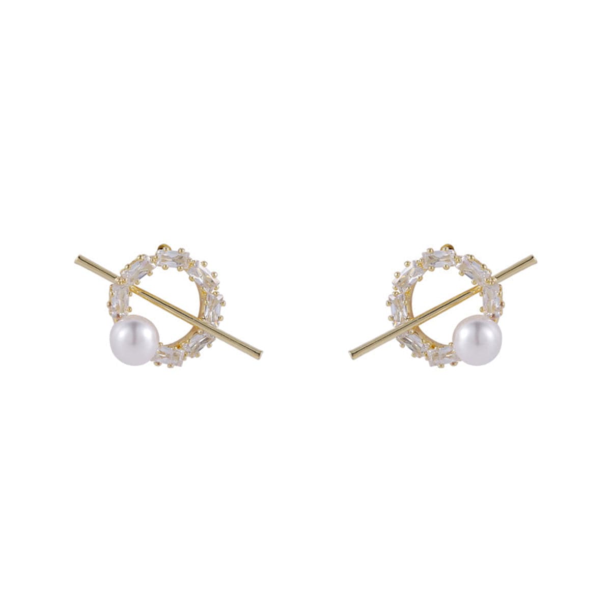 Pearl & Cubic Zirconia Pavé Bar Round Stud Earrings