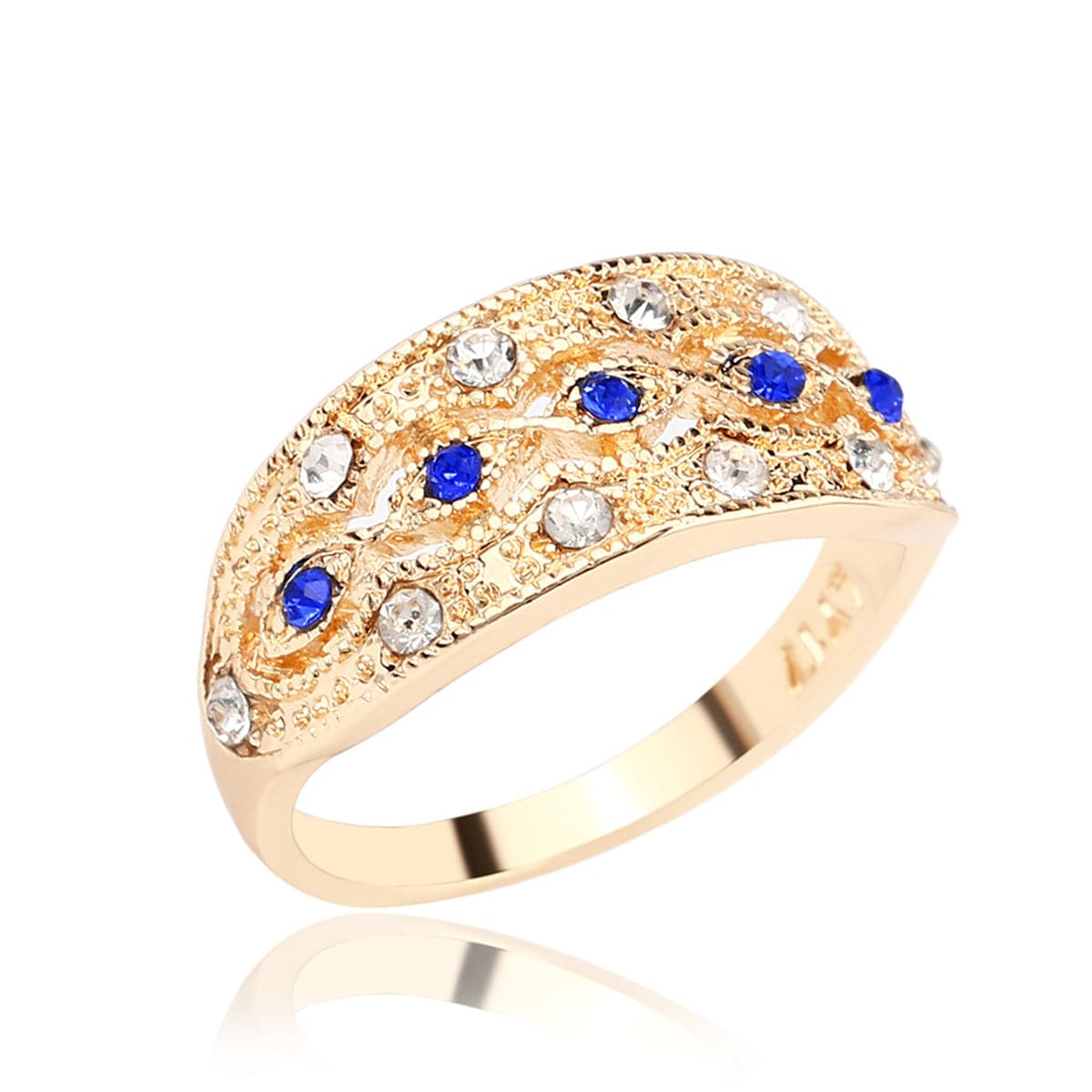 Blue & 18K Gold-Plated Embossed Ring