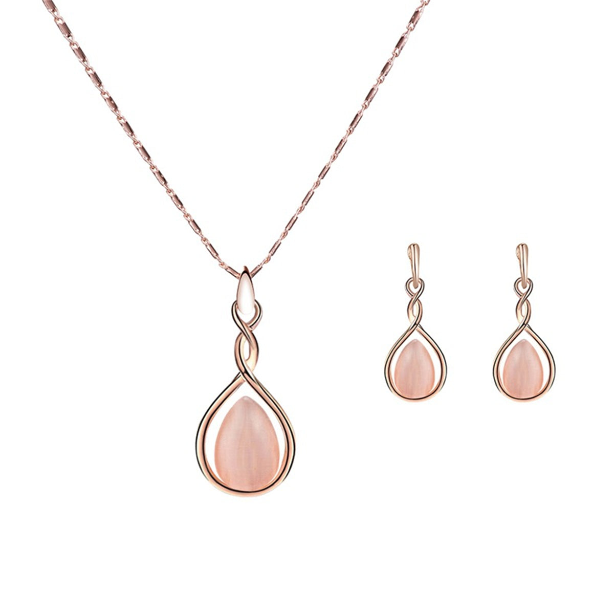 Pink & 18K Rose Gold-Plated Pear Pendant Necklace & Drop Earrings