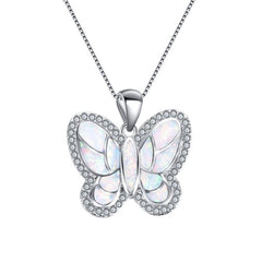 White Opal & Cubic Zirconia Butterfly Pendant Necklace