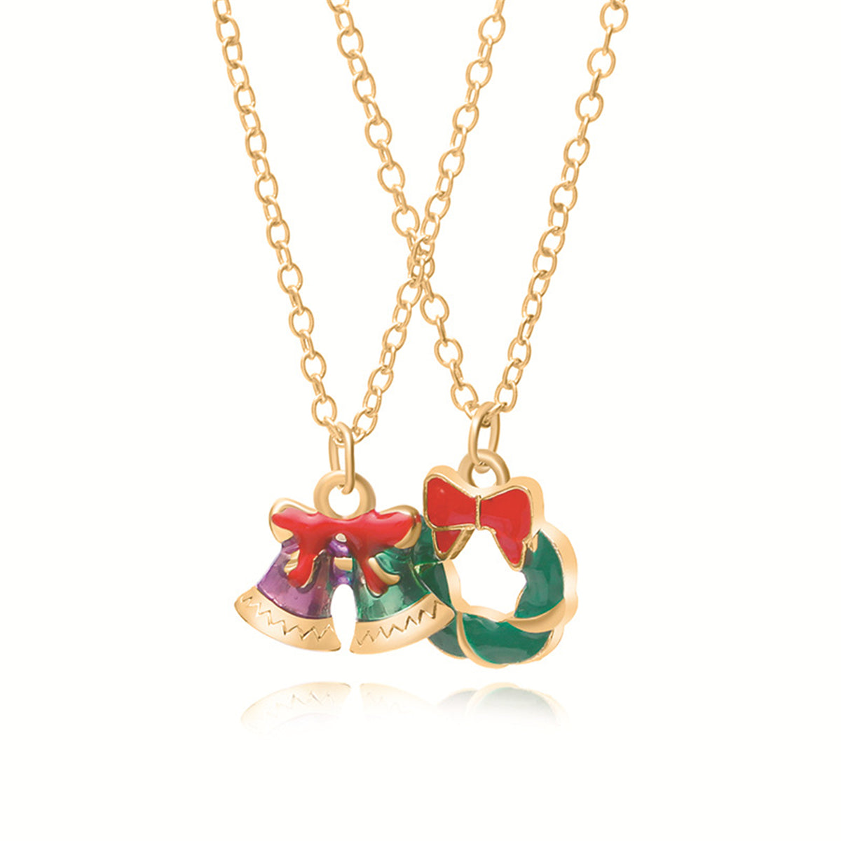 Red & 18K Gold-Plated Bells & Wreath Pendant Necklace Set