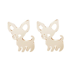 Adorable 18K gold-plated chihuahua stud earrings, perfect for dog lovers and a stylish accessory for any outfit.