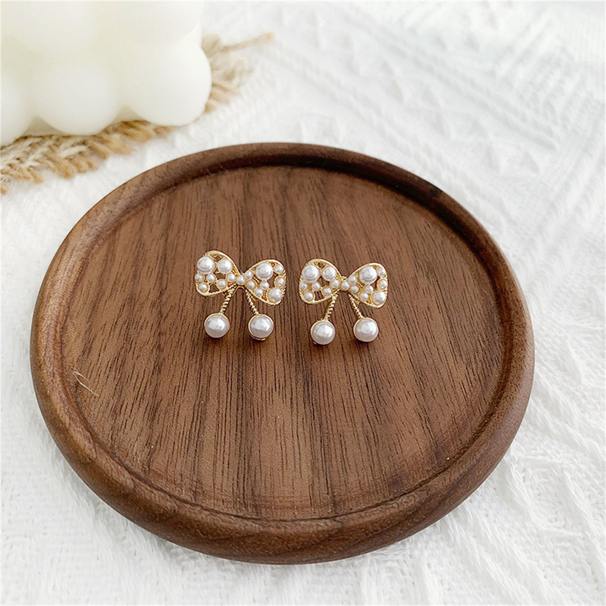 Pearl & 18K Gold-Plated Bow Stud Earrings