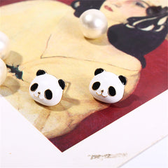 White Enamel & 18K Gold-Plated Panda Stud Earrings