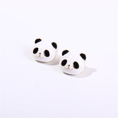 White Enamel & 18K Gold-Plated Panda Stud Earrings