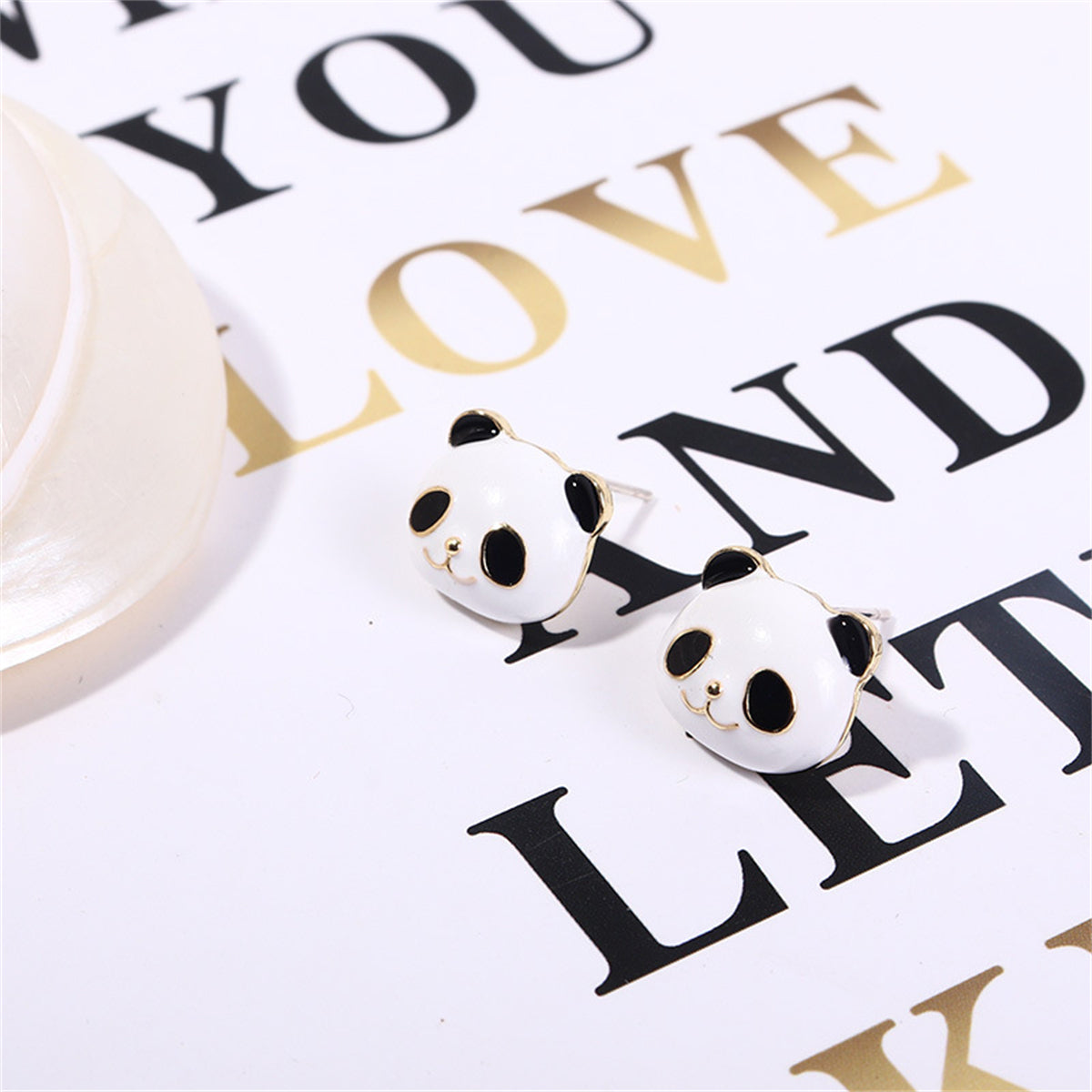 White Enamel & 18K Gold-Plated Panda Stud Earrings