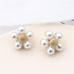 Pearl & 18K Gold-Plated Flower Stud Earrings