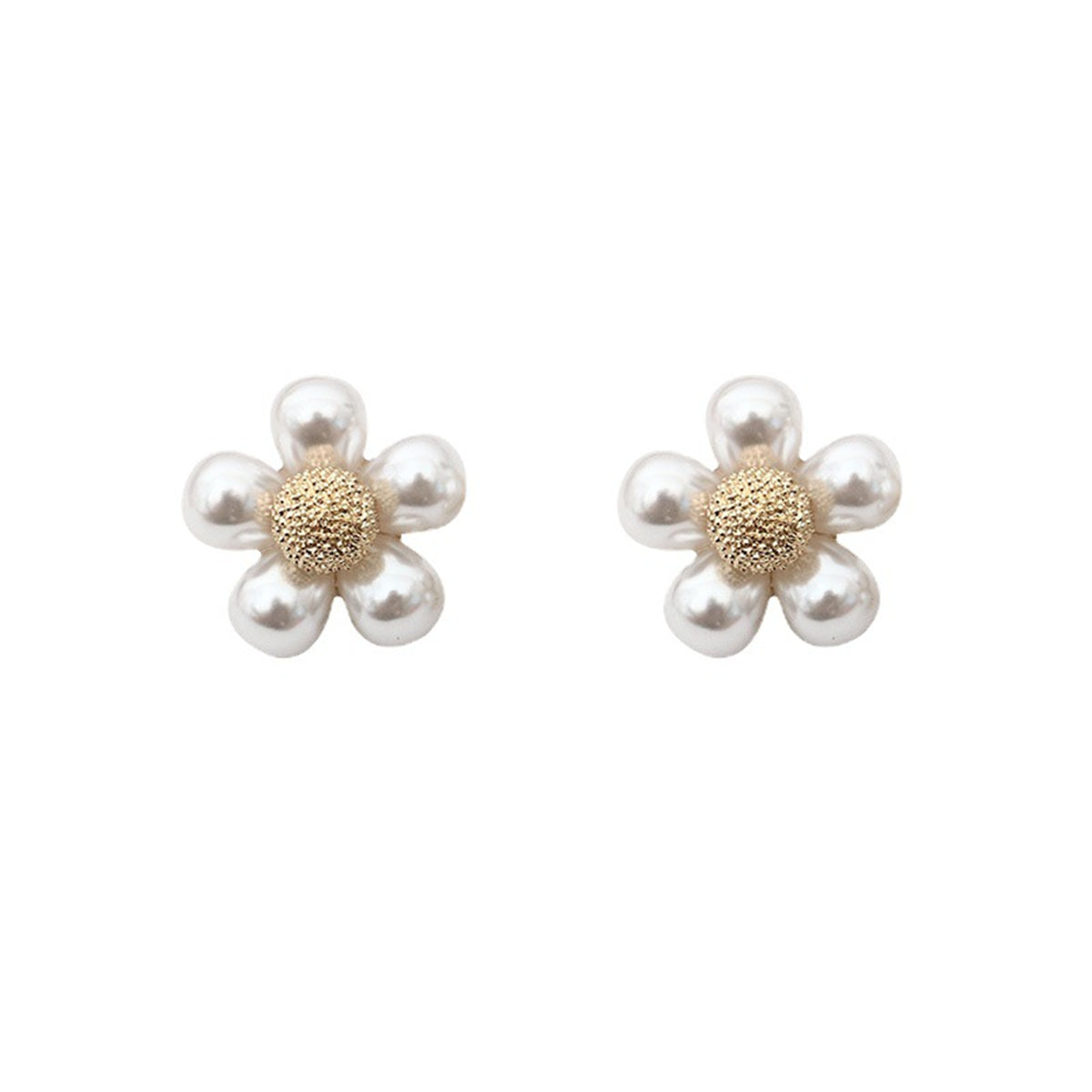 Pearl & 18K Gold-Plated Flower Stud Earrings