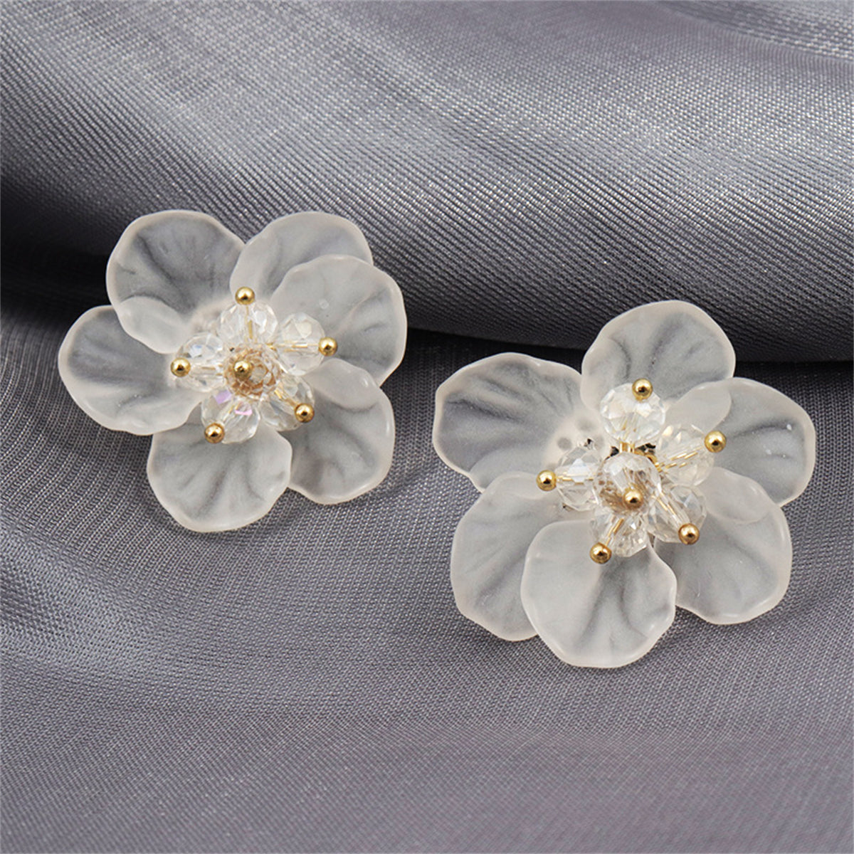 White Acrylic & 18K Gold-Plated Flower Stud Earrings