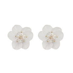 White Acrylic & 18K Gold-Plated Flower Stud Earrings