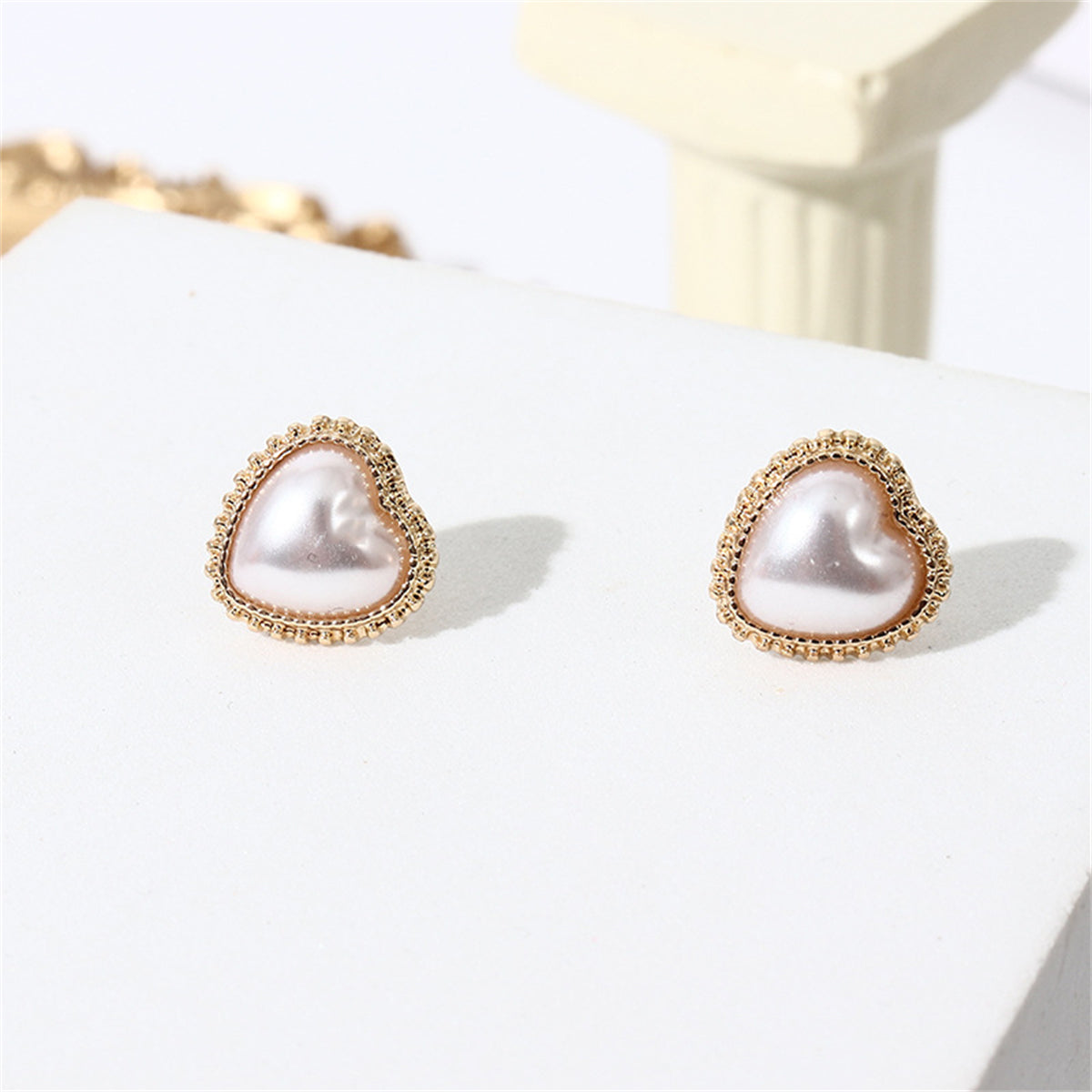 Pearl & 18K Gold-Plated Heart Stud Earrings