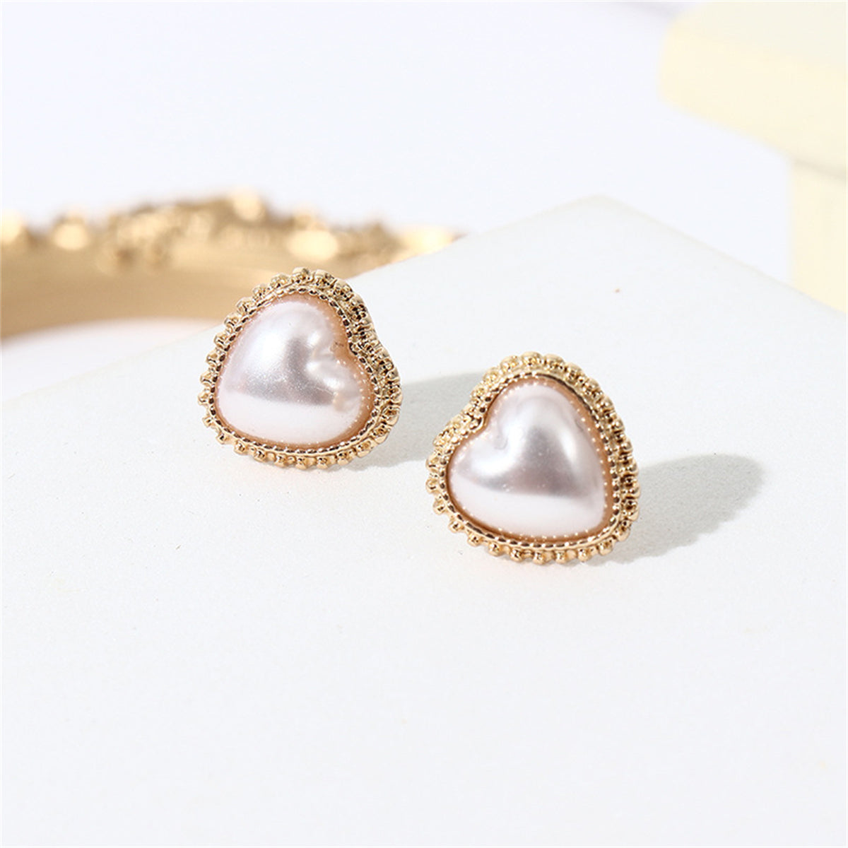 Pearl & 18K Gold-Plated Heart Stud Earrings