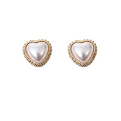 Pearl & 18K Gold-Plated Heart Stud Earrings