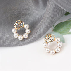 Pearl & 18K Gold-Plated Openwork Flower Stud Earrings