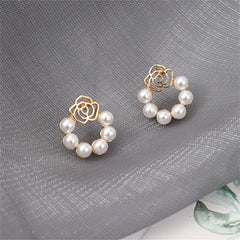 Pearl & 18K Gold-Plated Openwork Flower Stud Earrings