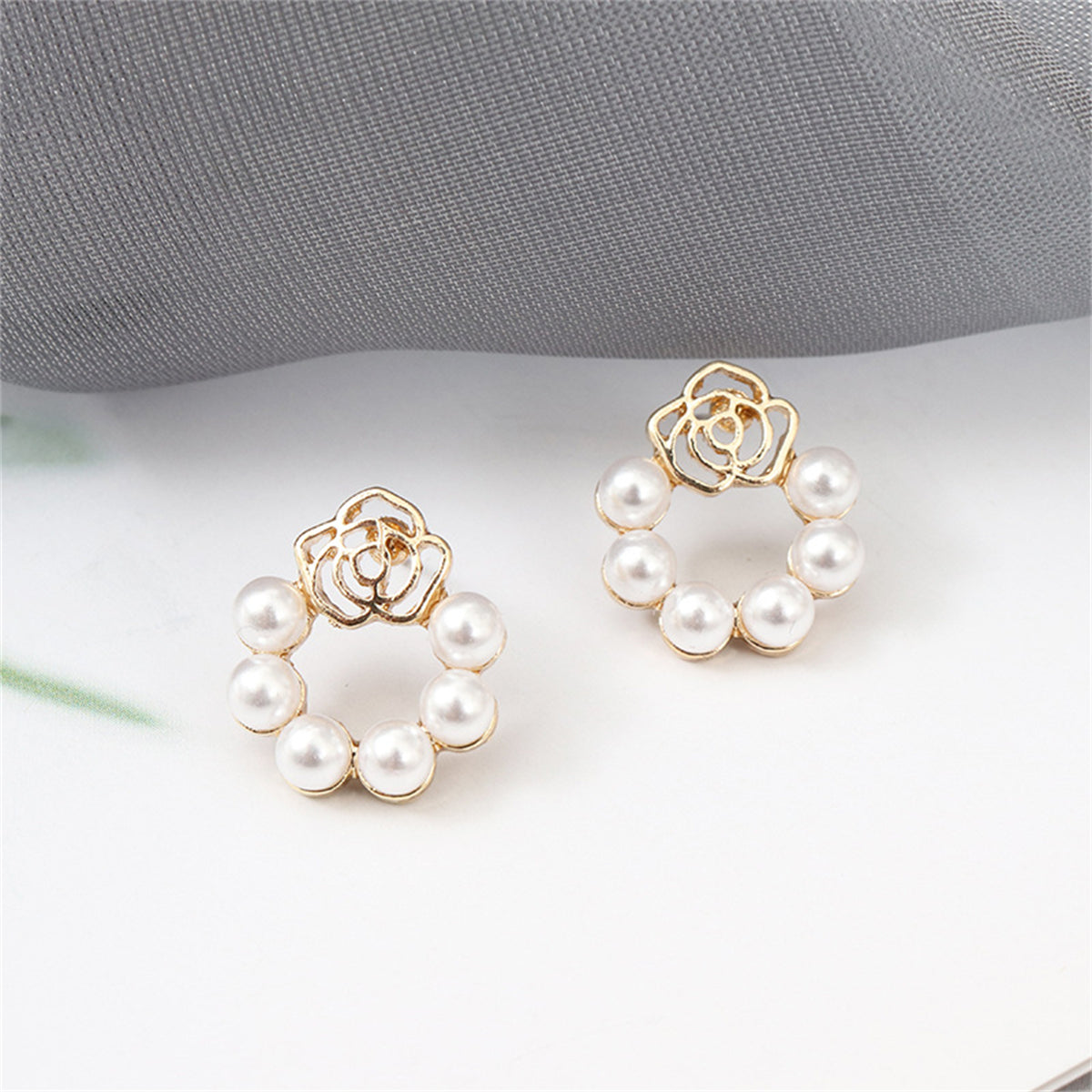 Pearl & 18K Gold-Plated Openwork Flower Stud Earrings