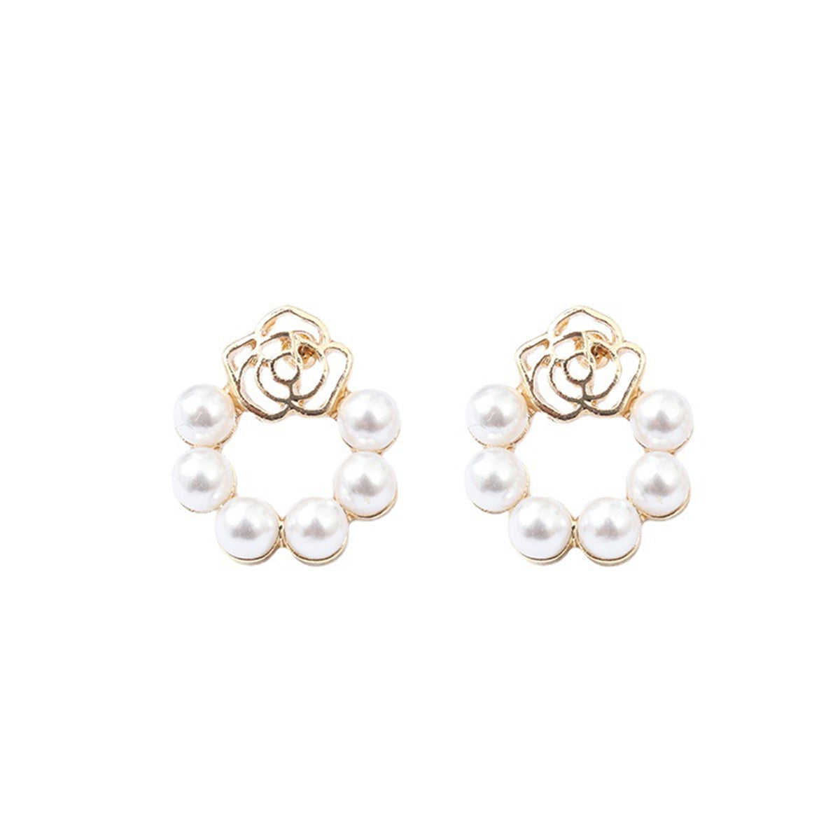 Pearl & 18K Gold-Plated Openwork Flower Stud Earrings