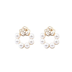 Pearl & 18K Gold-Plated Openwork Flower Stud Earrings