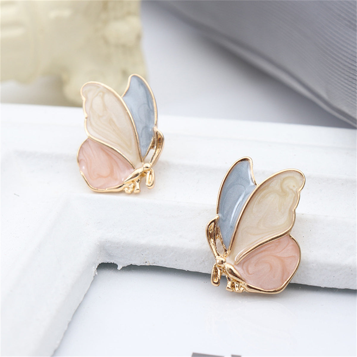 Light Purple Enamel & 18K Gold-Plated Butterfly Stud Earrings